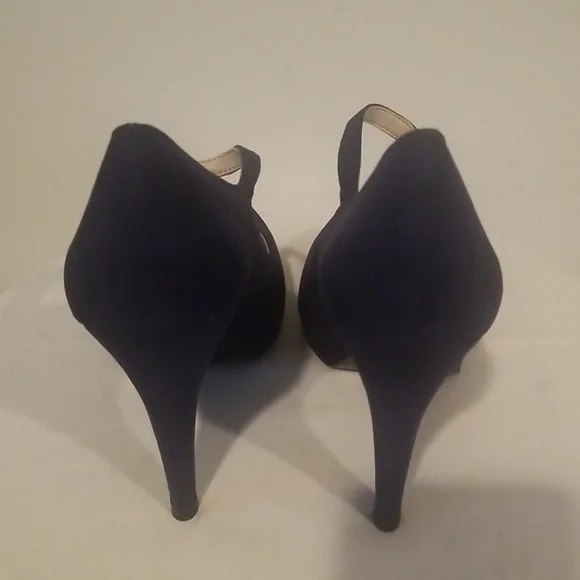 NWOT! Nine West Mary Jane Faux Suede Navy Blue Pumps - Picture 3 of 6